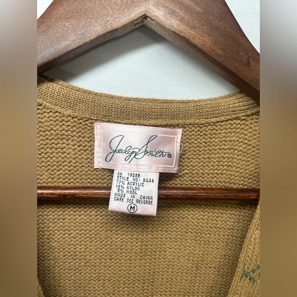VINTAGE Jaclyn Smith Wool Blend Tan Embroidered Button-Up Knit Sweater Vest sMed - Picture 8 of 8